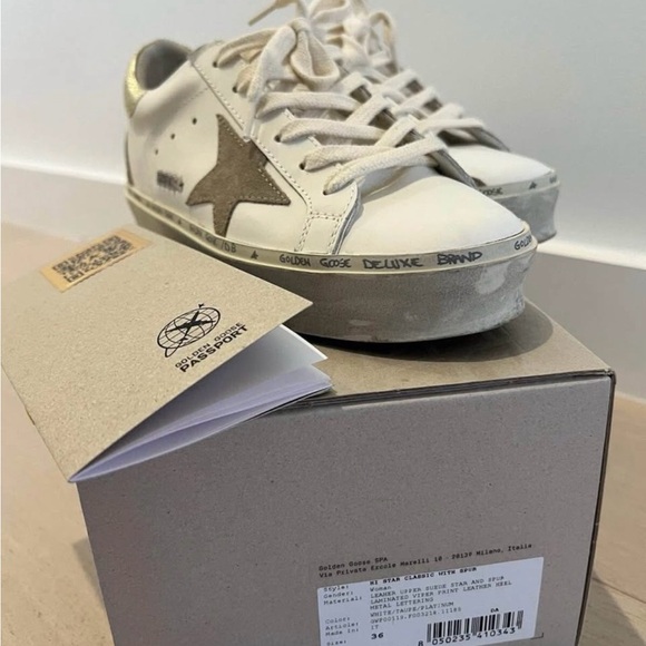 Golden Goose White and Gold Platform Sneakers - Picture 8 of 9